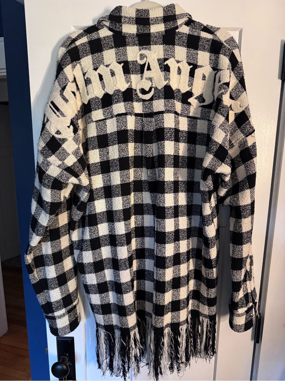 Authentic ✨ - Palm Angels Buffalo Check Fringe Overshirt Jacket Black White M